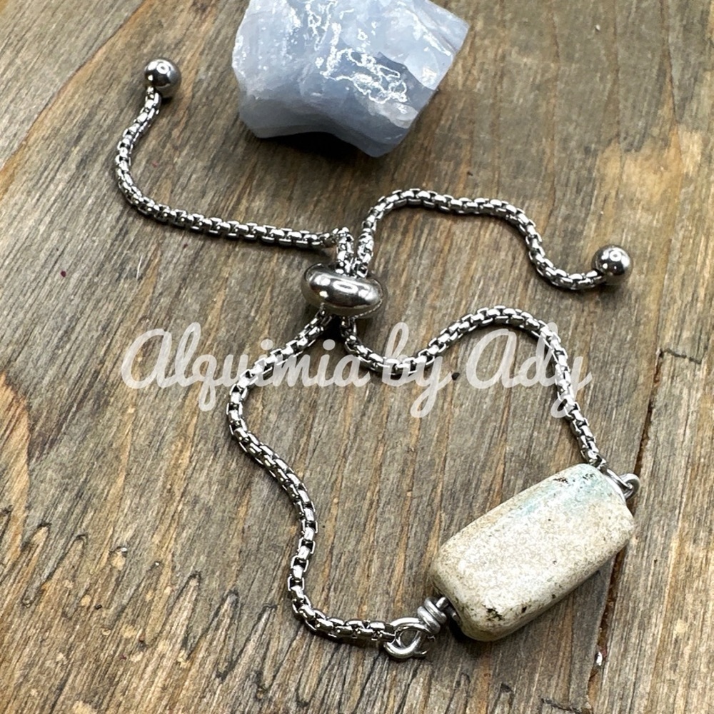 Larimar /statement beaded bracelet/maximalist silver adjustable rope